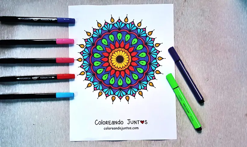 Abstract mandala drawing colored by Coloring Together
