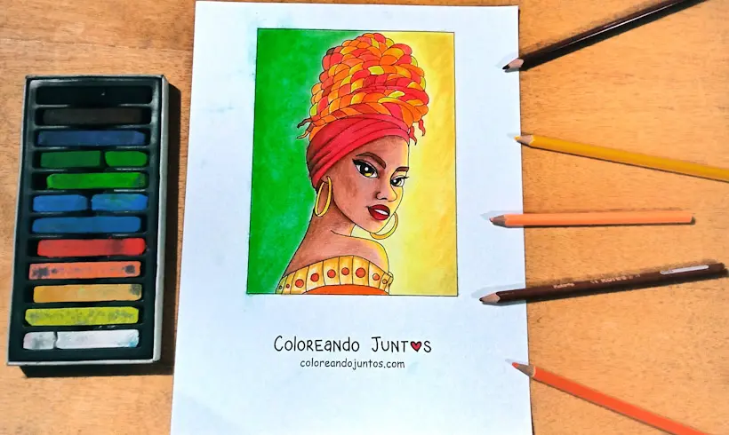 Drawing of an African woman colored by Coloring Together
