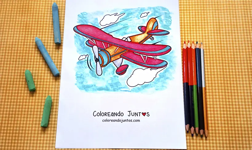 Airplane drawing colored by Coloring Together