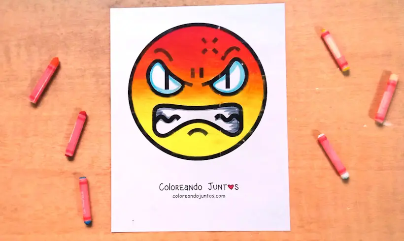 Coloring page of an angry emoji colored by Coloring Together