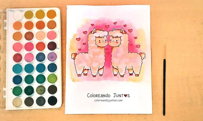 Drawing of animals in love colored by Coloring Together