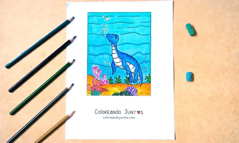 Aquatic dinosaur drawing colored by Coloring Together