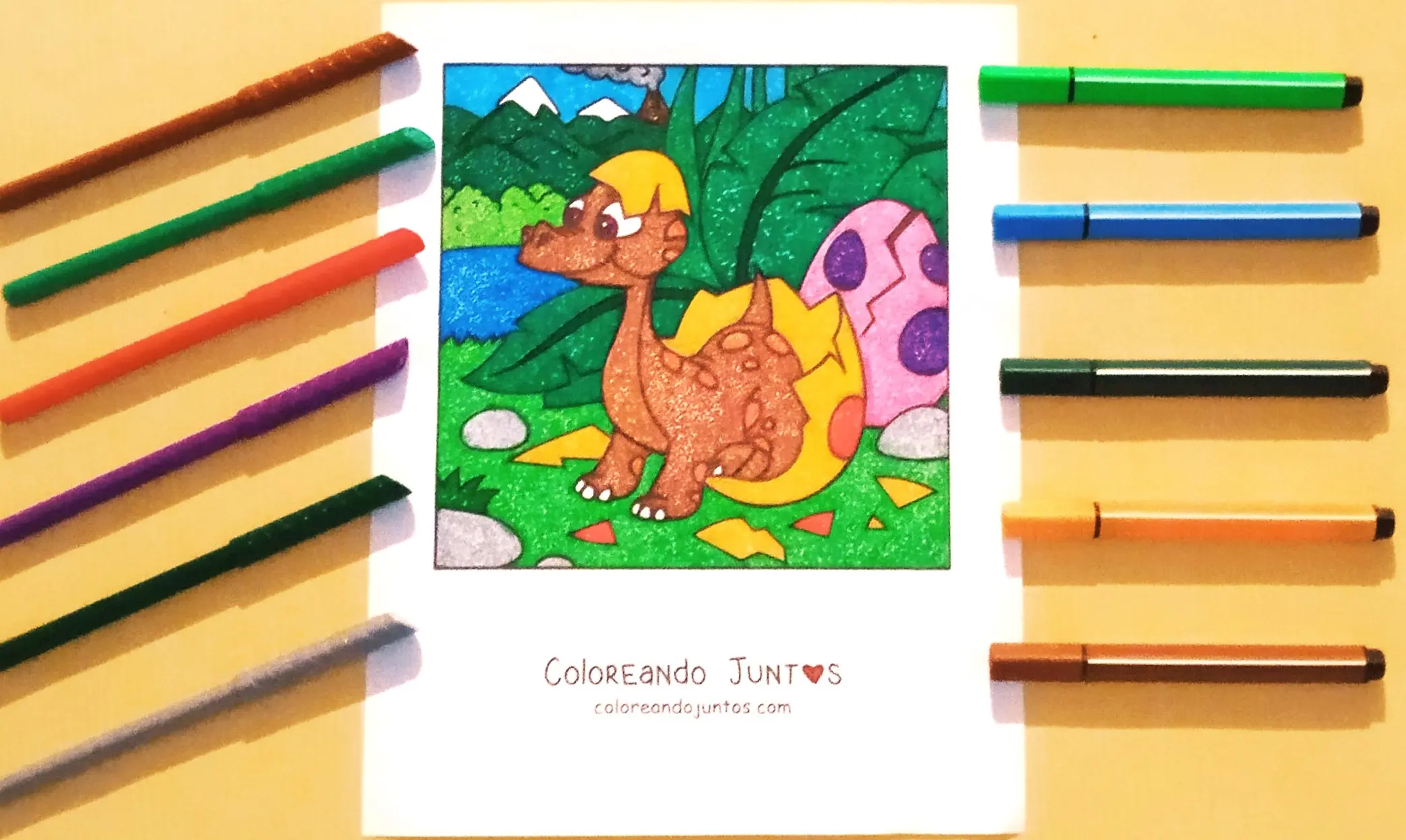 Drawing of a baby dinosaur colored by Coloring Together