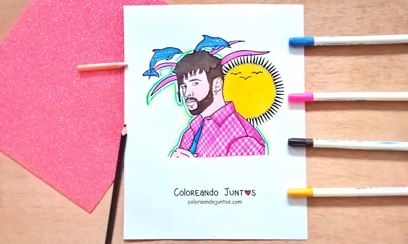 Drawing of Bad Bunny colored by Coloring Together