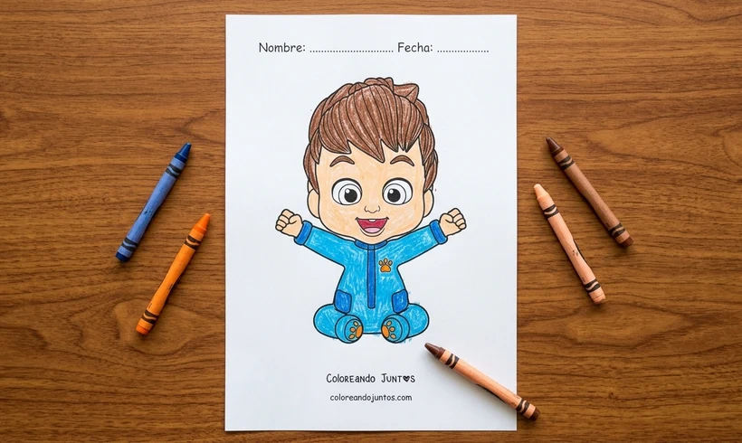 Drawing of Bebefinn sitting colored with crayons