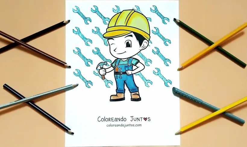 Drawing of a bricklayer colored by Coloring Together