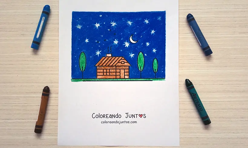 Drawing of a cabin colored by Coloring Together