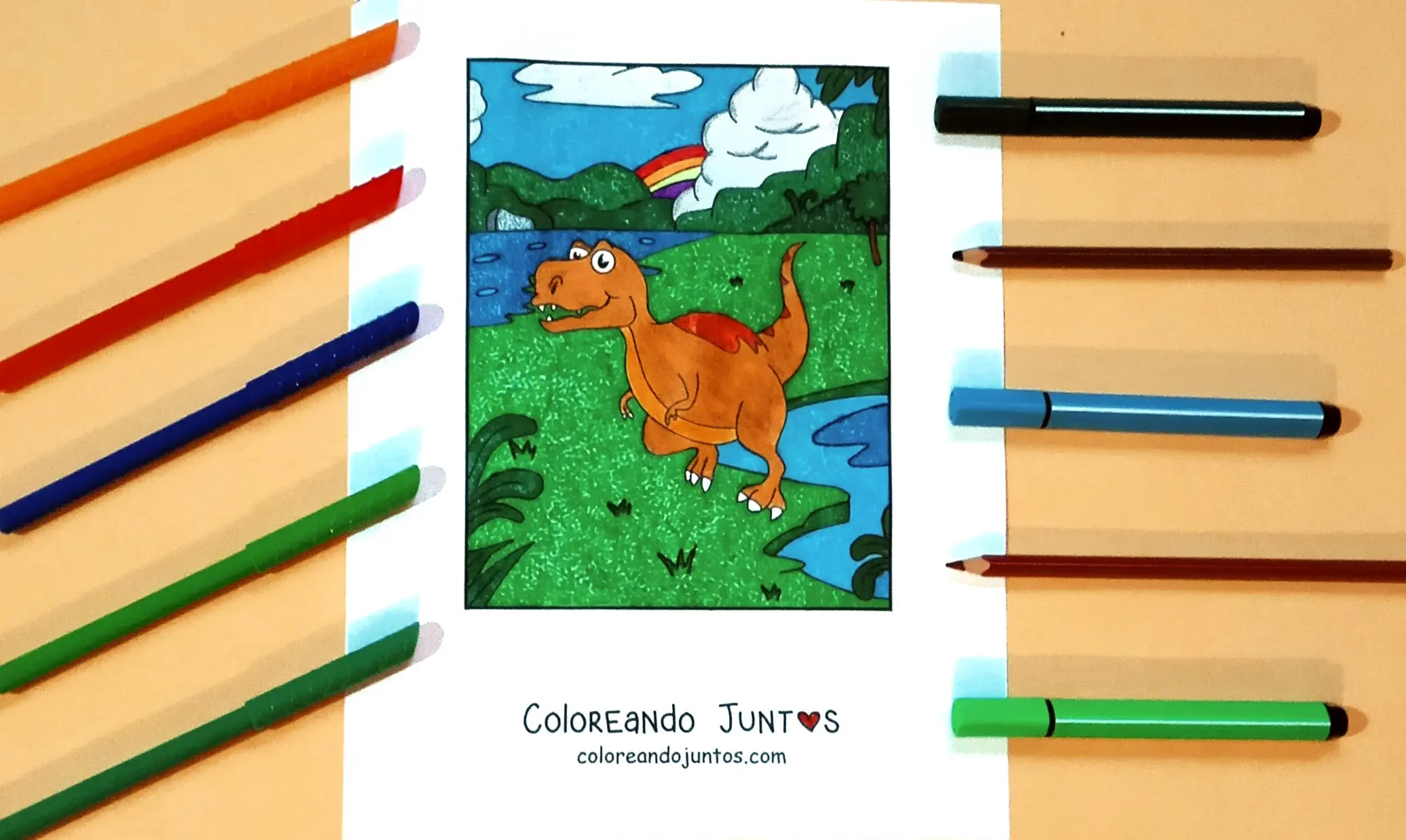 Drawing of a carnivorous dinosaur colored by Coloring Together