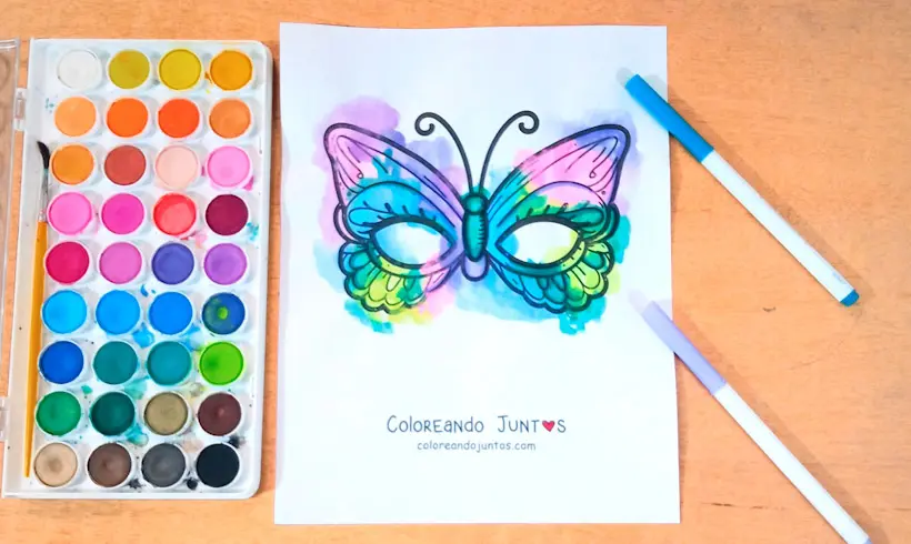Drawing of a butterfly mask colored by Coloring Together