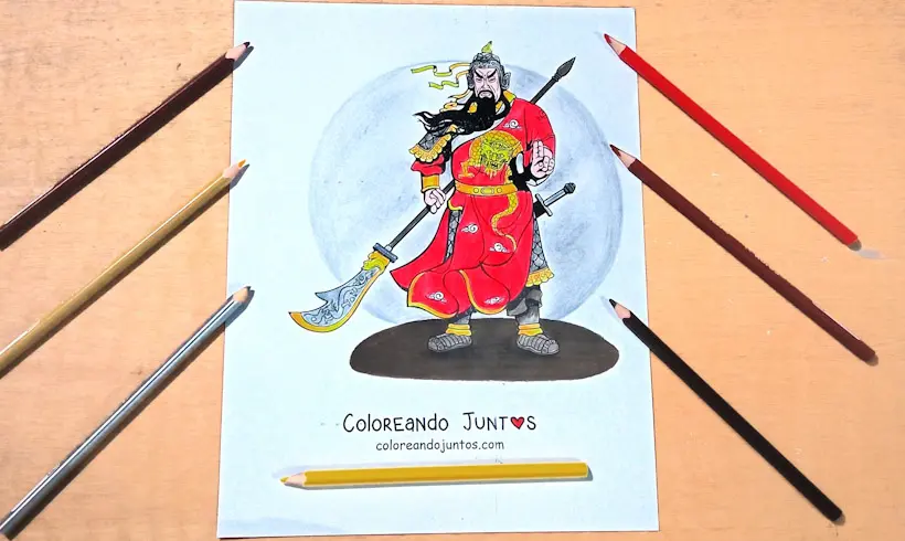 Drawing of a China warrior colored by Coloring Together