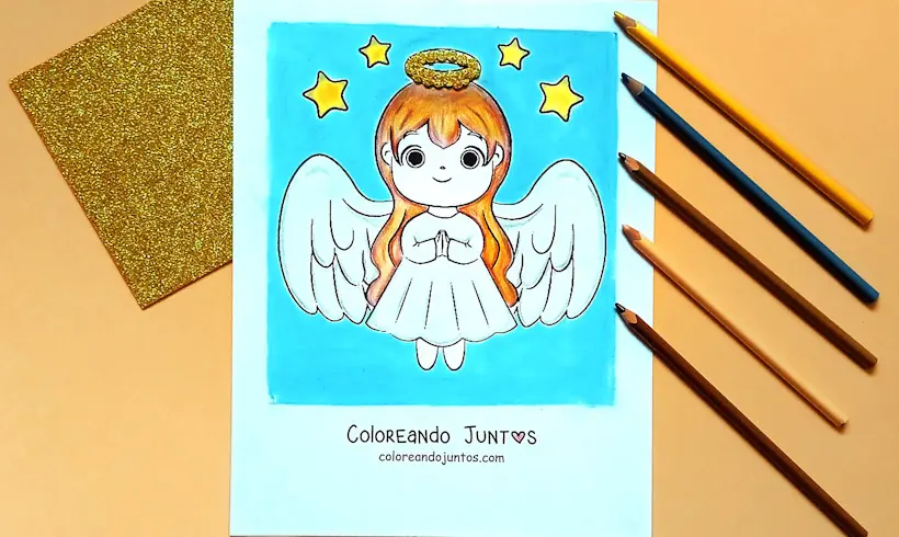 Drawing of a Christmas angel colored by Coloring Together