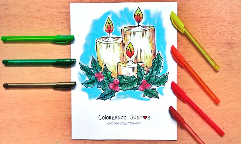 Drawing of Christmas candles colored by Coloring Together
