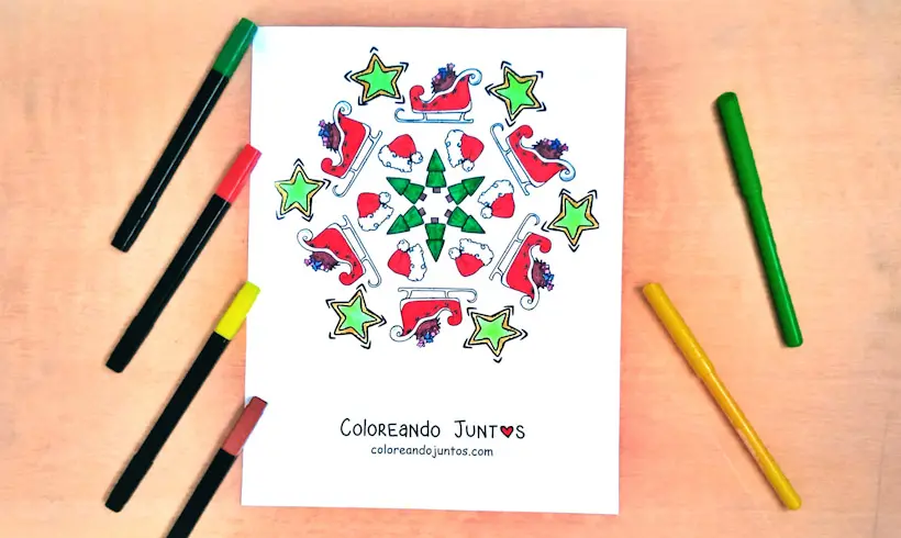Christmas mandala picture colored by Coloring Together