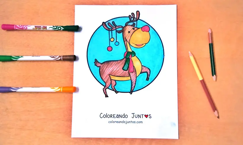 Drawing of a Christmas reindeer colored by Coloring Together