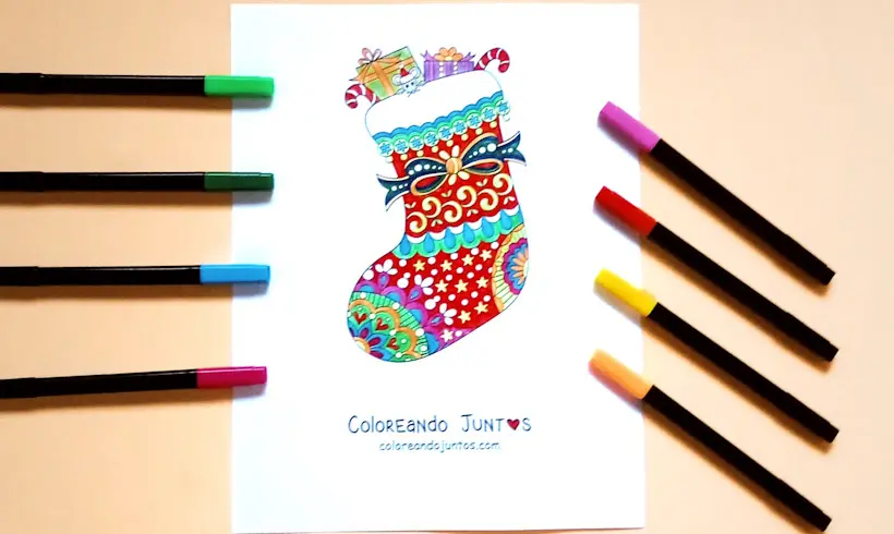 Drawing of a Christmas stocking colored by Coloring Together