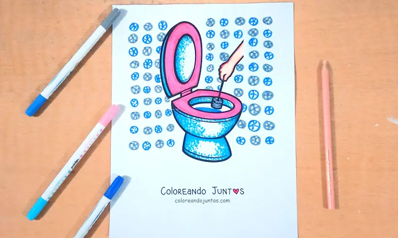Drawing of cleaning the bathroom colored by Coloring Together