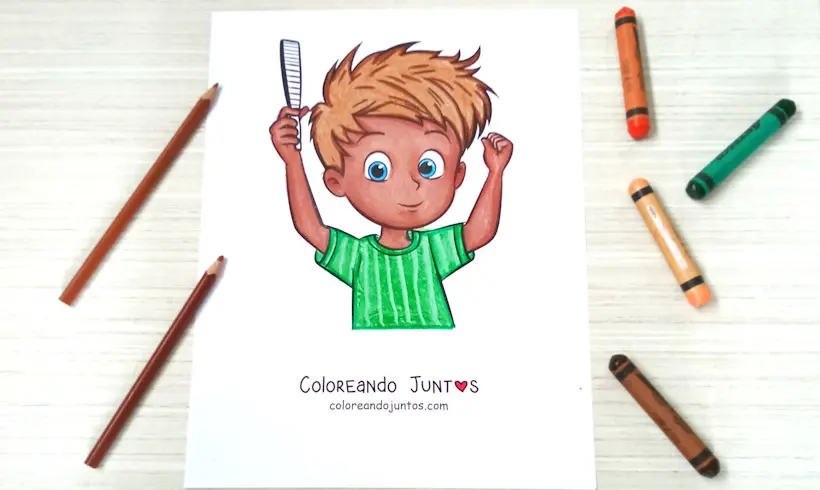 Drawing of a boy combing his hair colored by Coloring Together