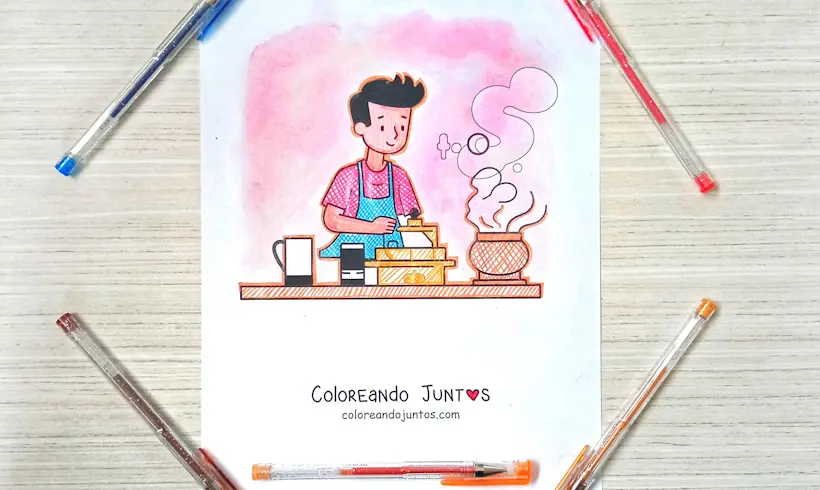 Drawing of a man cooking colored by Coloring Together