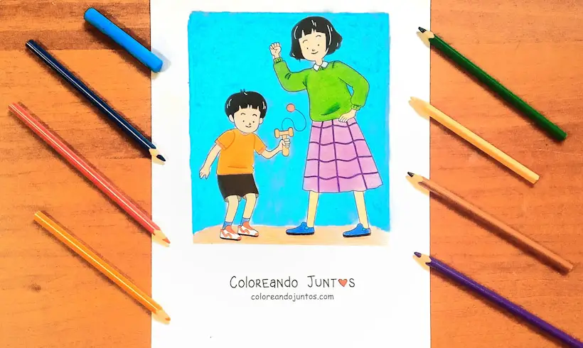 Picture of a cup-and-ball colored by Coloring Together