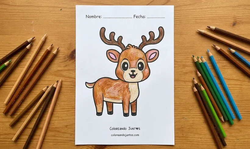 Drawing of a cute baby deer colored with colored pencils