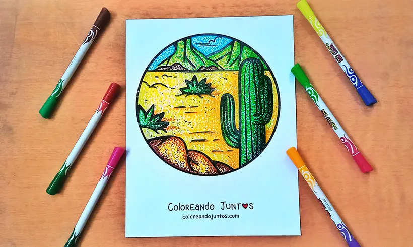 Drawing of a desert colored by Coloring Together