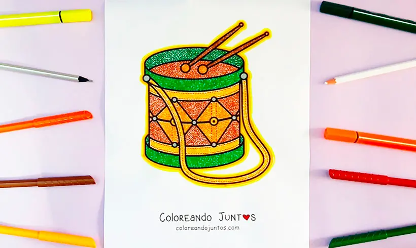 Drawing of a drum colored by Coloring Together