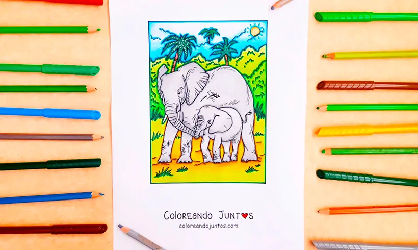 Elephant drawing colored by Coloring Together