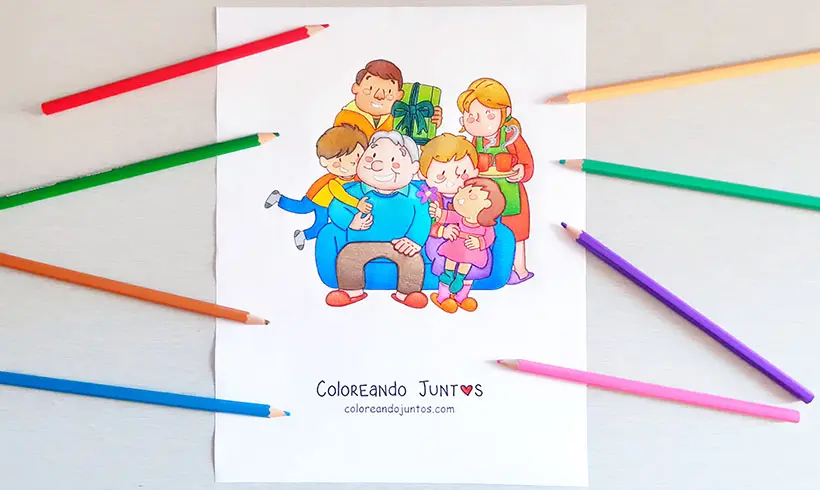 Drawing of a family colored by Coloring Together