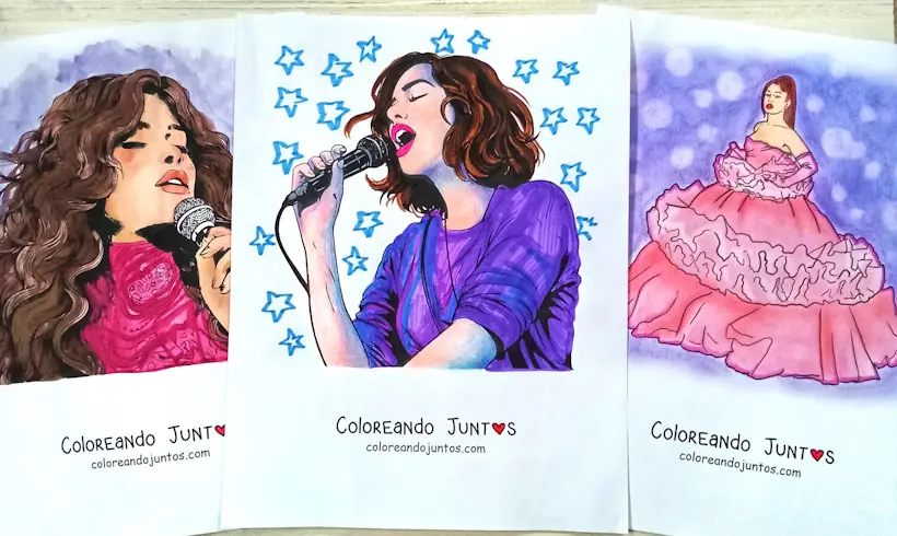 Drawings of famous musicians and singers colored by Coloring Together