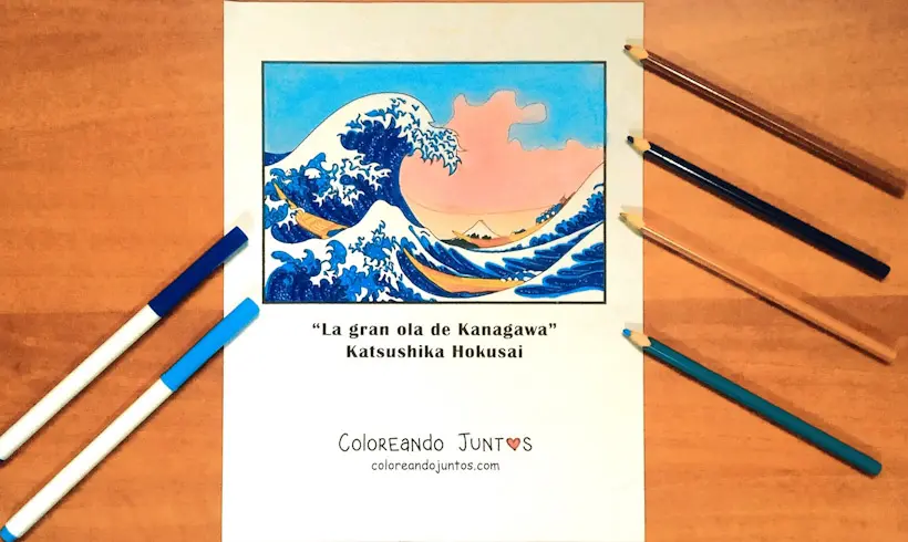 Drawing of the painting The Great Wave off Kanagawa colored by Coloring Together