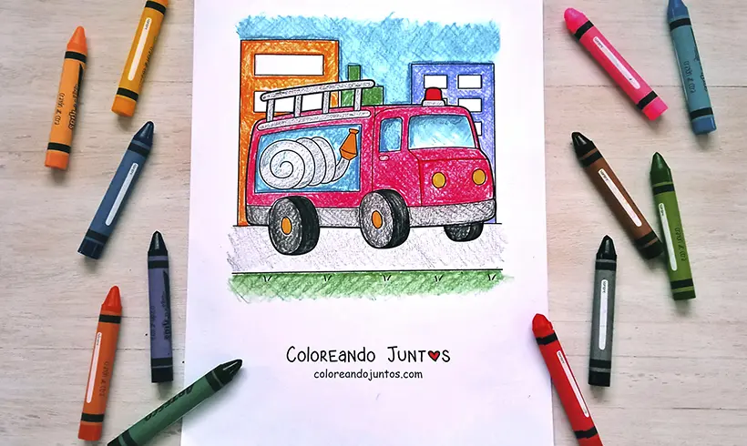 Fire truck drawing colored by Coloring Together