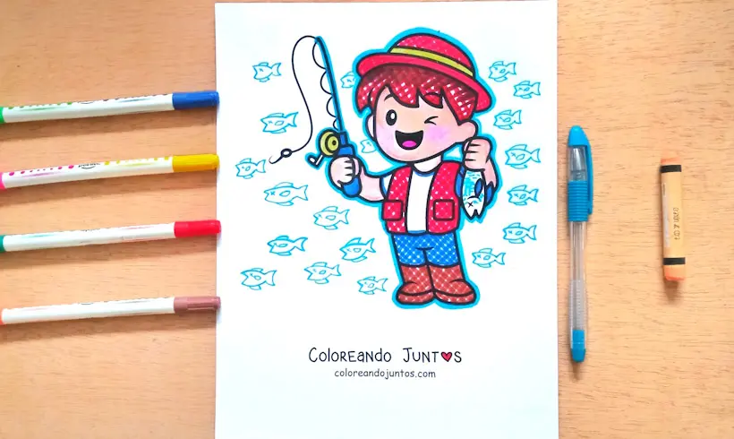 Drawing of a fisherman colored by Coloring Together