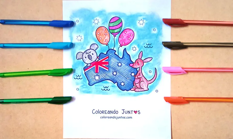 Drawing of the flag of Australia colored by Coloring Together