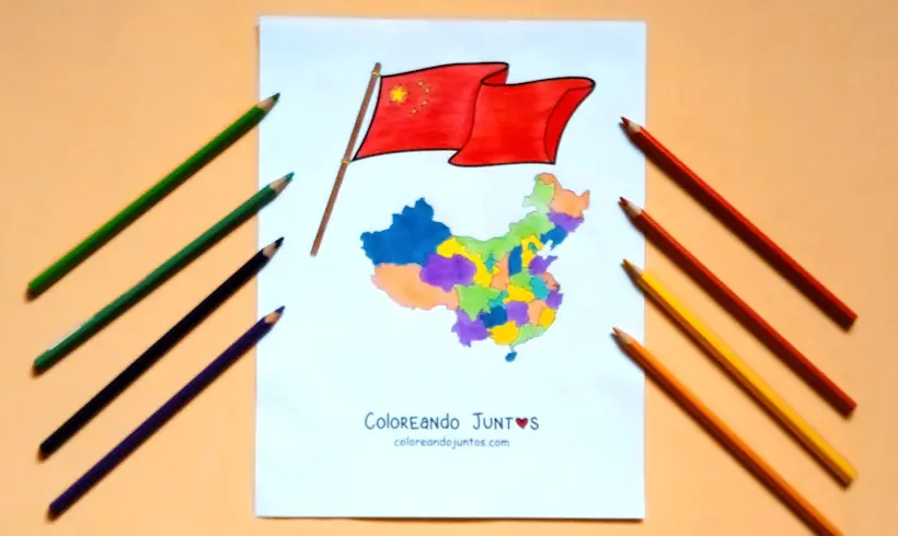 China flag drawing colored by Coloring Together