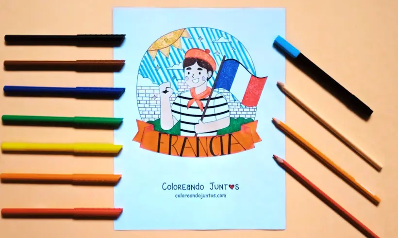 Drawing of the flag of France colored by Coloring Together