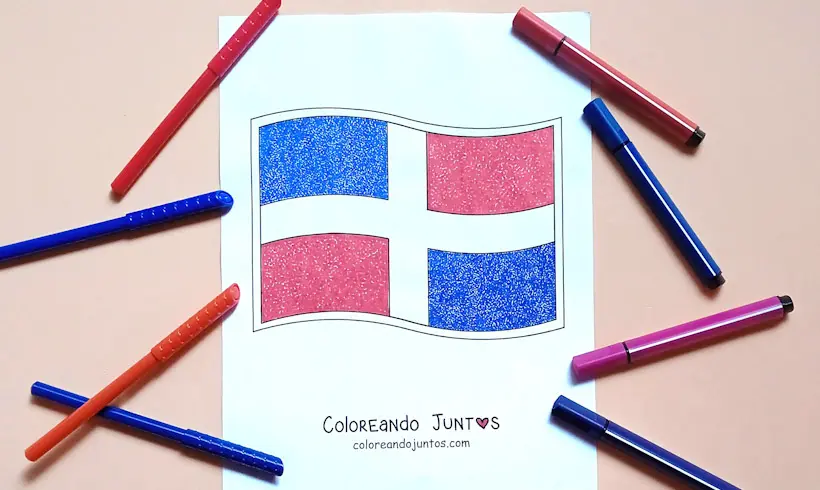 Drawing of the Dominican Republic flag colored by Coloring Together