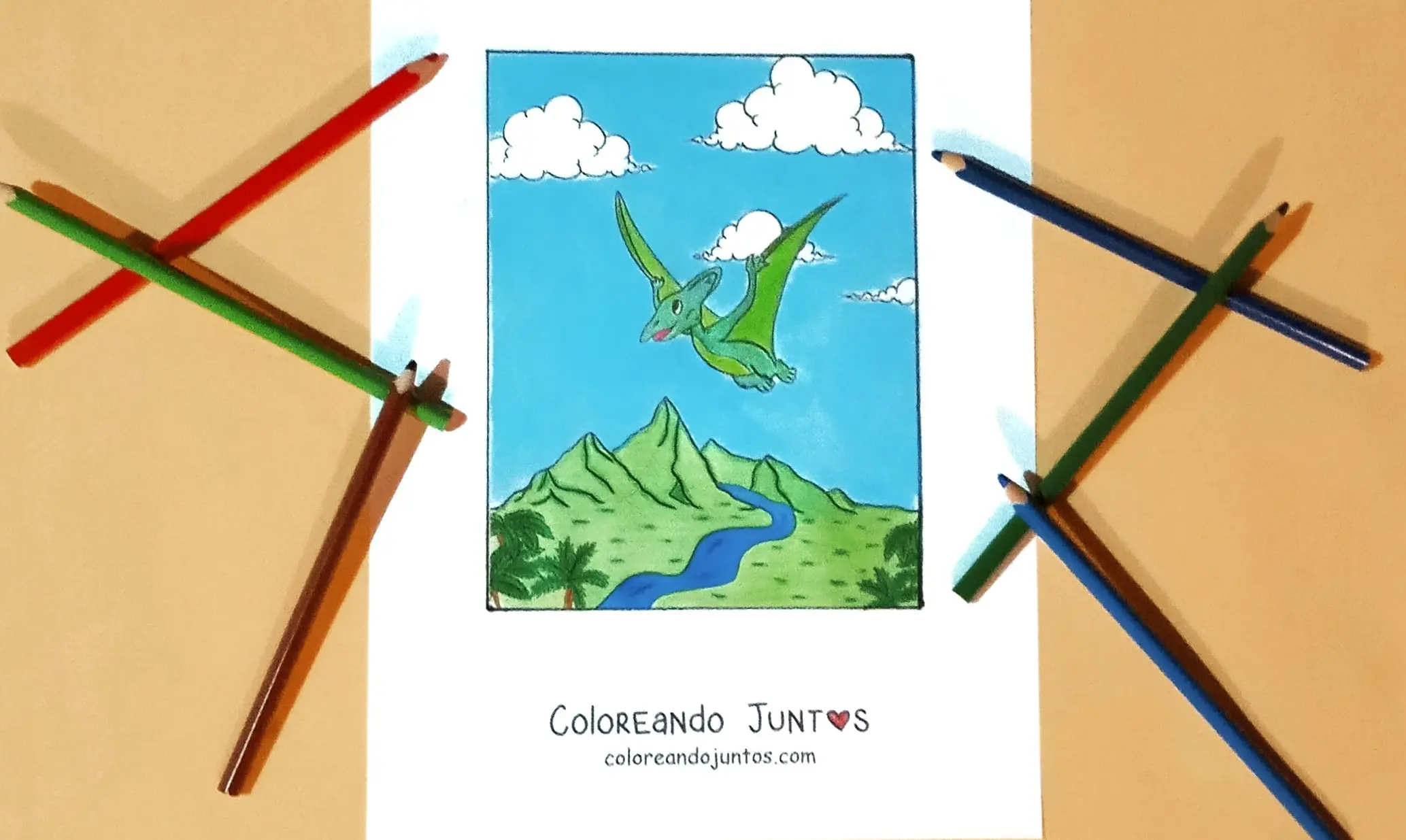 Flying dinosaur drawing colored by Coloring Together