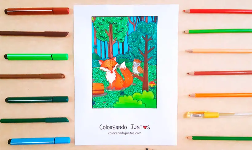 Drawing of a forest colored by Coloring Together