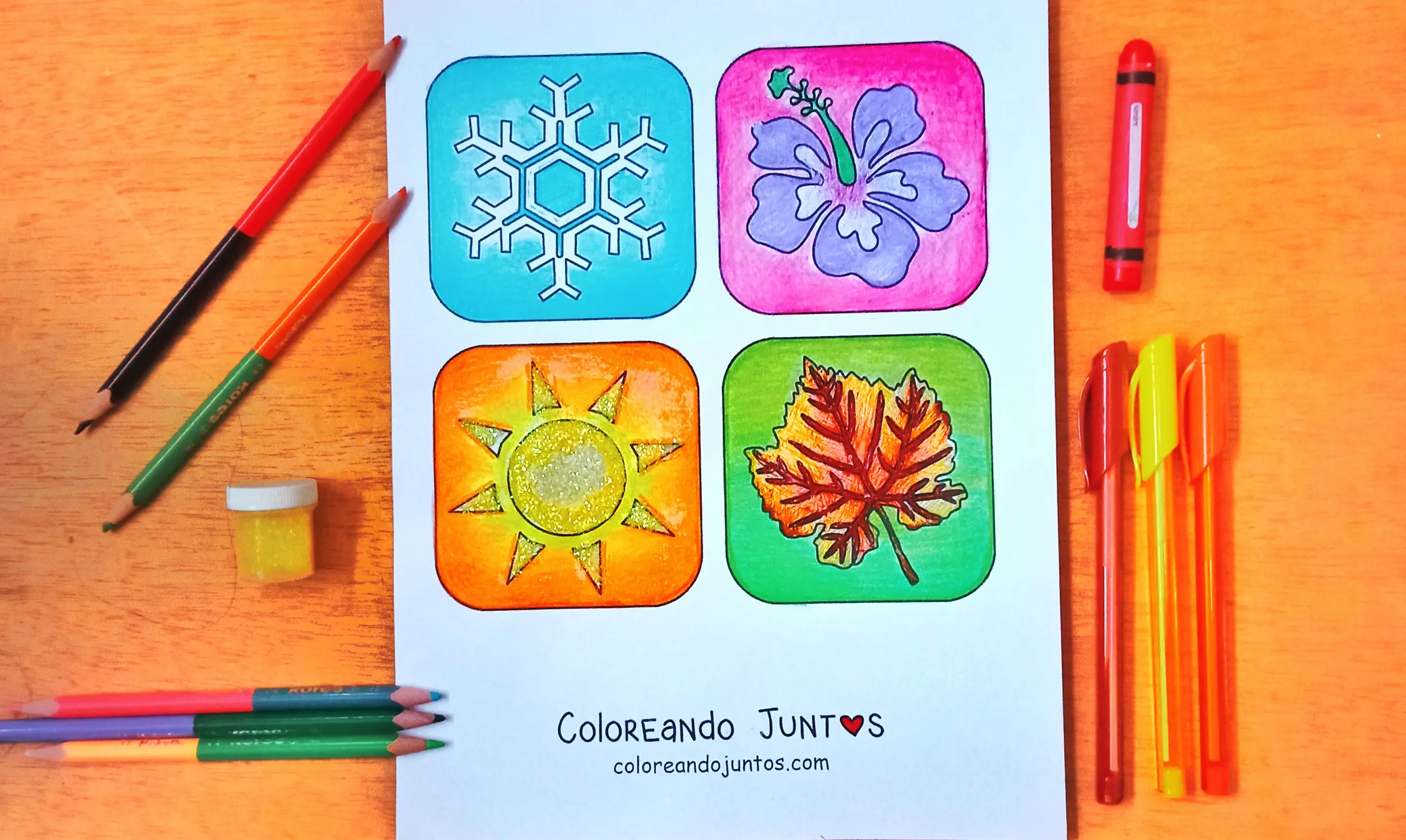 Four seasons picture colored by Coloring Together