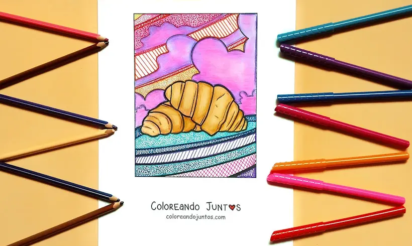 Coloring page of a French croissant colored by Coloring Together