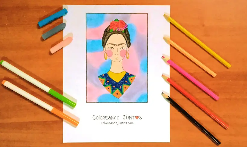 Frida Kahlo drawing colored by Coloring Together