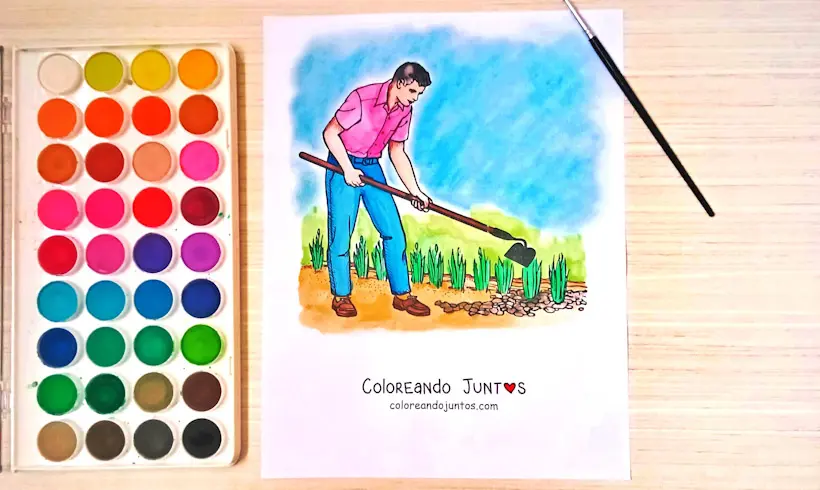 Drawing of a gardener colored by Coloring Together