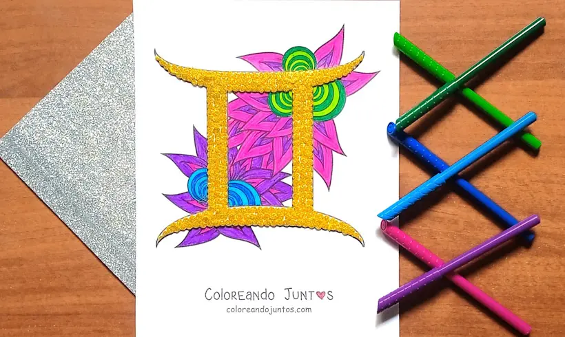 Drawing of the Gemini sign colored by Coloring Together