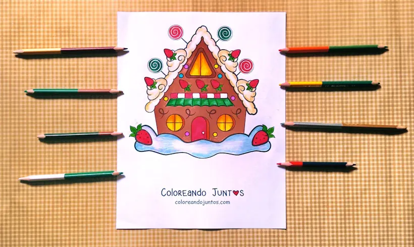 Drawing of a gingerbread house colored by Coloring Together
