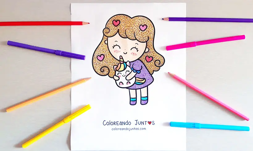 Drawing of a girl colored by Coloring Together