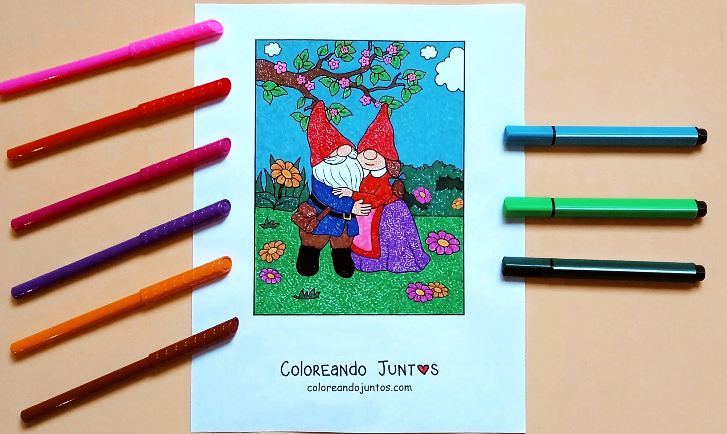 Drawing of gnomes colored by Coloring Together