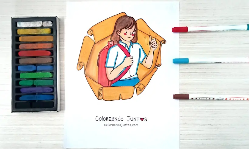 Picture of a girl ready for school colored by Coloring Together