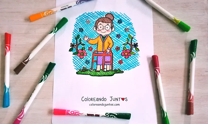 Grandma drawing colored by Coloring Together