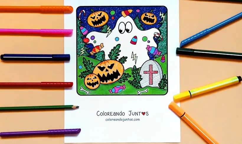 Halloween ghost drawing colored by Coloring Together