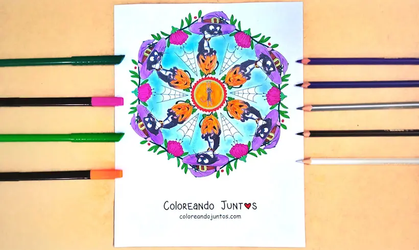 Halloween mandala picture colored by Coloring Together